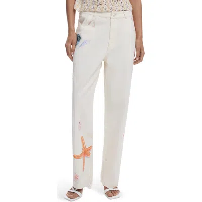 Desigual Mixed Print Jeans In White