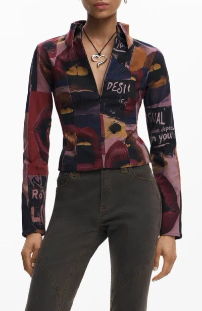 Desigual Mixed Print Long Sleeve Shirt In Multi