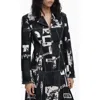Desigual Mixed Print Stretch Cotton Jacket In Black