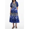 Desigual Mixed Print Tiered Midi Dress In Navy Blue
