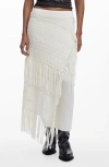 Desigual Mixed Stitch Fringe Maxi Skirt In Light Beige