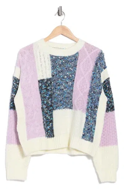 Desigual Mixed Stitch Patchwork Sweater In Purple
