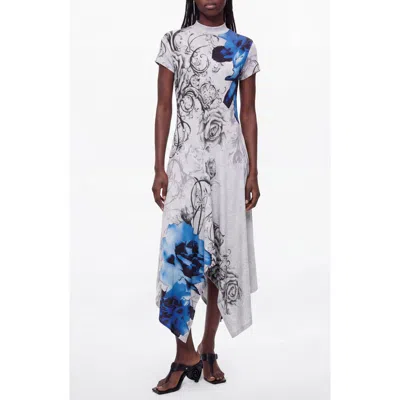 Desigual Mock Neck Asymmetrical Dress In Gray