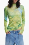 Desigual Mock Neck Sweater In Yellow