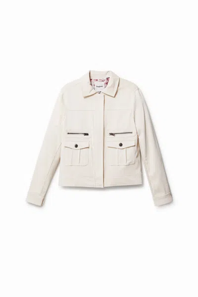 Desigual Multi-pocket Pu Jacket In White