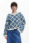 Desigual Multicolor Crochet Sweater In Material Finishes
