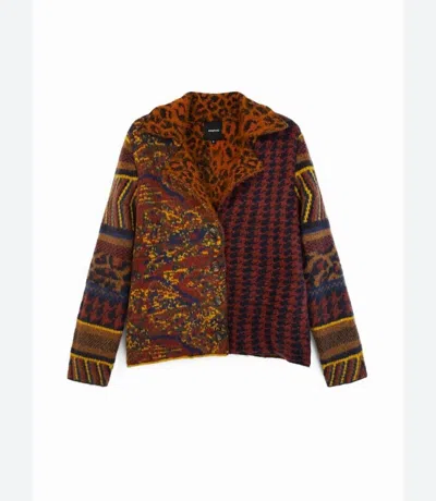 Pre-owned Desigual Multicolor Geometric Print Thick Knit Jacket M