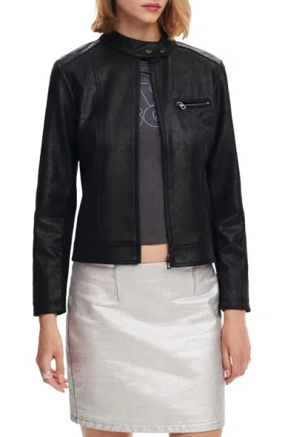 Desigual Munich Faux Leather Moto Jacket In Black