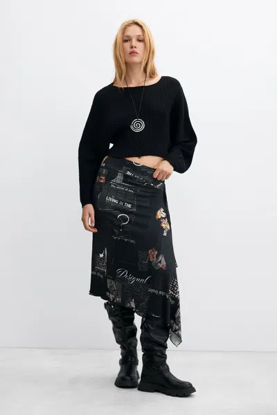 Desigual Newspaper A-line Skirt In Black