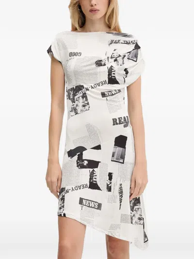 Desigual Newspaper-print Dress In White