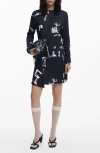Desigual Newspaper Print Long Sleeve Dress In Black