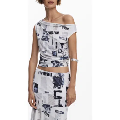 DESIGUAL DESIGUAL NEWSPAPER PRINT ONE-SHOULDER TOP