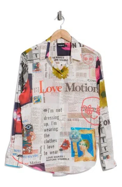 Desigual Newsprint Button-up Shirt In Multi