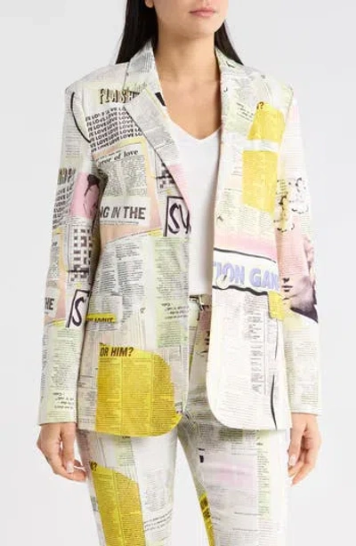 Desigual Newsprint Stretch Cotton Blazer In Multi