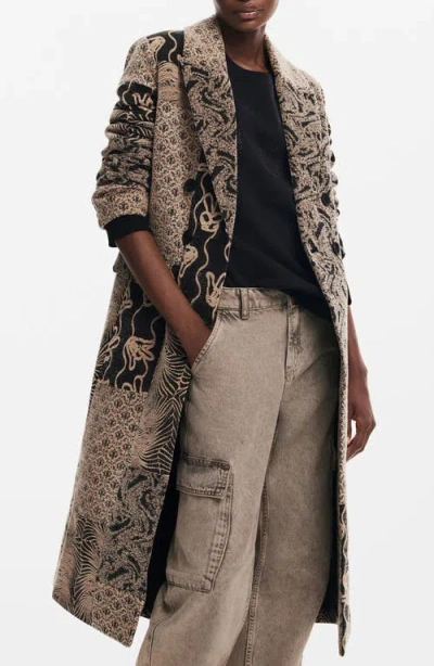 Desigual Niza Coat In Beige Multi