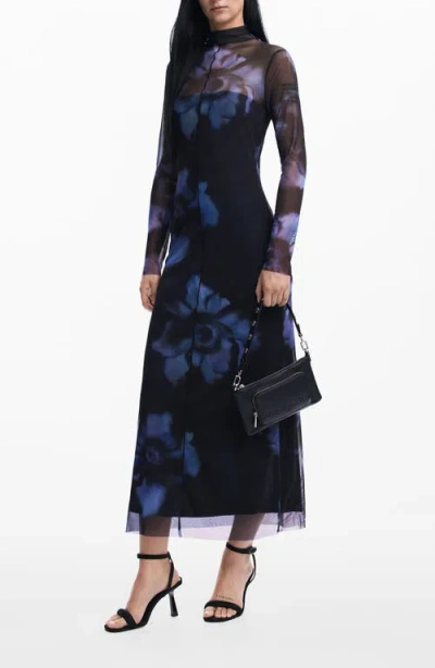 Desigual Slim Floral Dress In Blue