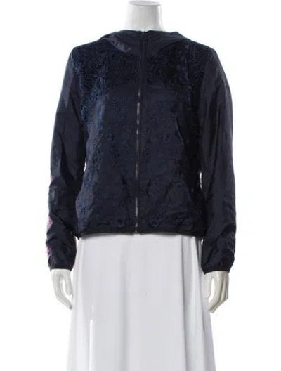 Pre-owned Desigual Nylon Floral Print Bomber Jacket In Blue