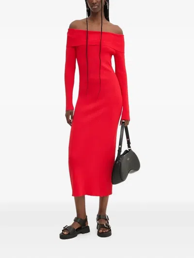 DESIGUAL OFF-SHOULDER RIBBED MIDI DRESS