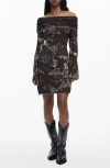 Desigual Off The Shoulder Long Sleeve Rib Dress In Brown