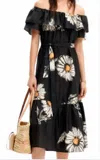 Desigual Off The Shoulder Midi Dress In Black Multi