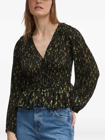 Desigual Okayama Floral V-neck Top In Black