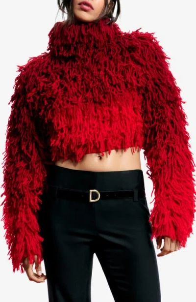 Desigual Ombré Fringe Wool Turtleneck Sweater In Red