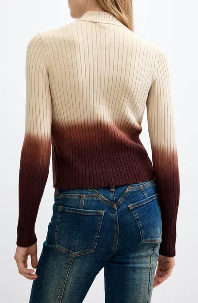 Desigual Ombré Ribbed Mock Neck Sweater In White