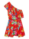 Desigual One-shoulder Ruffled Mini Dress In Red