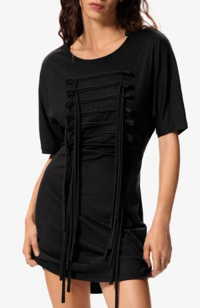 Desigual Open Back Cotton Blend Mini T-shirt Dress In Black