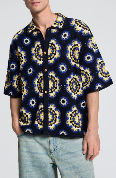 Desigual Open Knit Short Sleeve Shirt In Blue