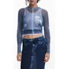 Desigual Open Stitch Crop Sweater In Blue