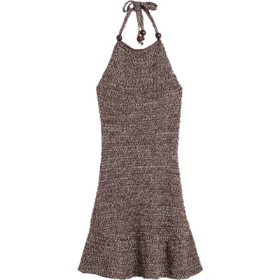 Desigual Open Stitch Halter Neck Cotton Blend Minidress In Brown
