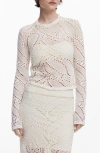 Desigual Open Stitch Long Sleeve Top In Light Beige