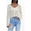 Desigual Open Stitch V-neck Sweater In Ivory