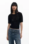 Desigual Openwork Knit T-shirt In Black