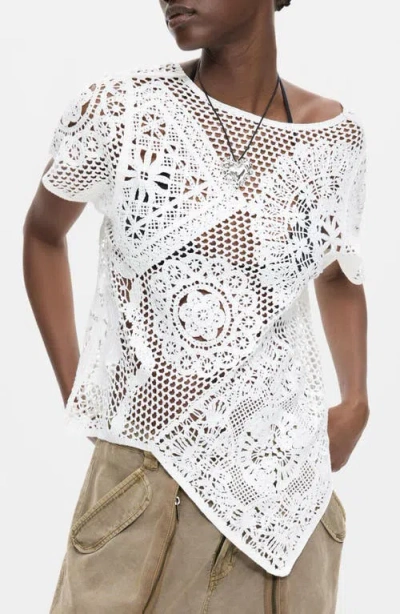 Desigual Openwork Knit Top In White