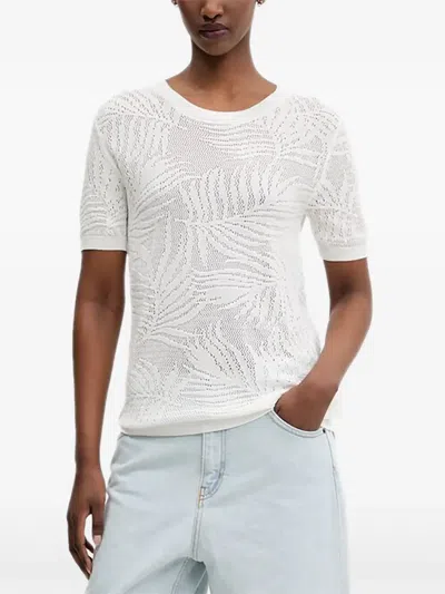 Desigual Open-work Leaf T-shirt In White