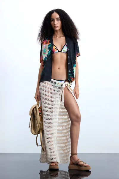 Desigual Openwork Pareo With Appliqués In White