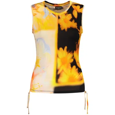 Desigual Orange Elastane Tank Tops In Multi