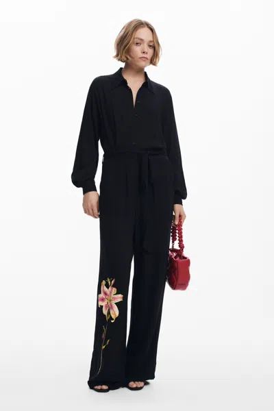 Desigual Orchid Belt Jumpsuit In Black