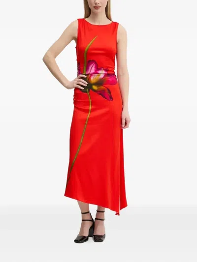 DESIGUAL ORCHID-PRINT ASYMMETRICAL DRESS
