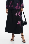 Desigual Orchid Print Cotton A-line Skirt In Black