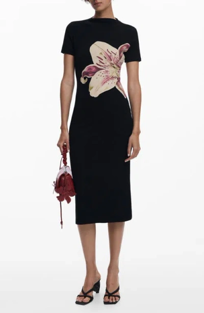 Desigual Orchid Rib Midi Dress In Black