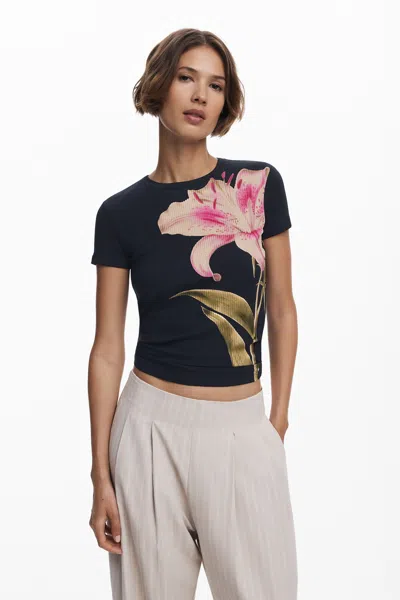 Desigual Orchid Short-sleeve T-shirt In Black