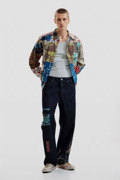 Desigual Oriental Printed Jeans In Blue