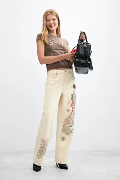 Desigual Oriental Printed Jeans In White