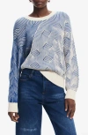 Desigual Two-tone Knit Sweater In Blue