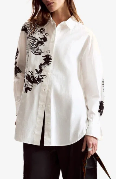 Desigual Oversize Cotton Poplin Button-up Shirt In White