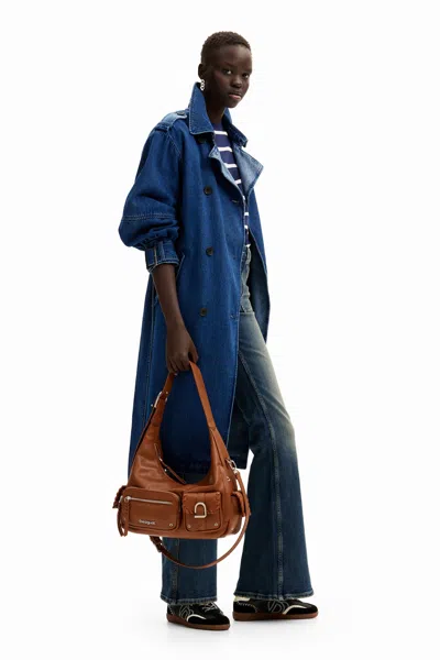 Desigual Oversize Denim Trench Coat In Blue