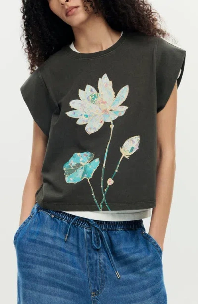 Desigual Oversize Floral Graphic T-shirt In Black